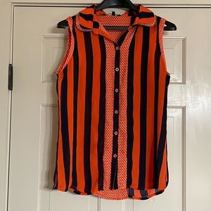 Orange & Navy Blue Striped Button Down